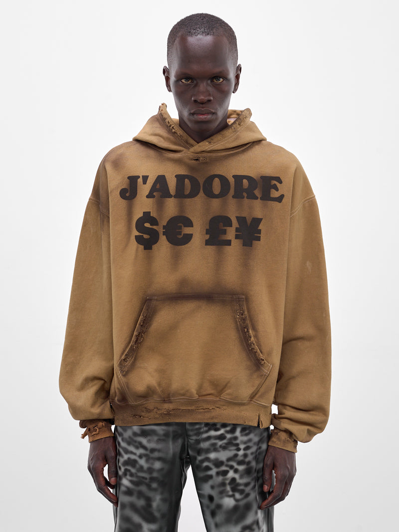 Brown J'Adore $€£¥ Distressed Hoodie (J'ADORE£€$)