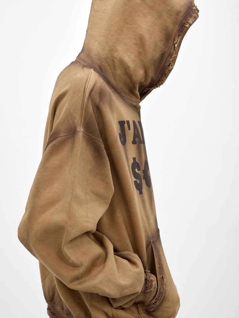 Brown J'Adore $€£¥ Distressed Hoodie (J'ADORE£€$)