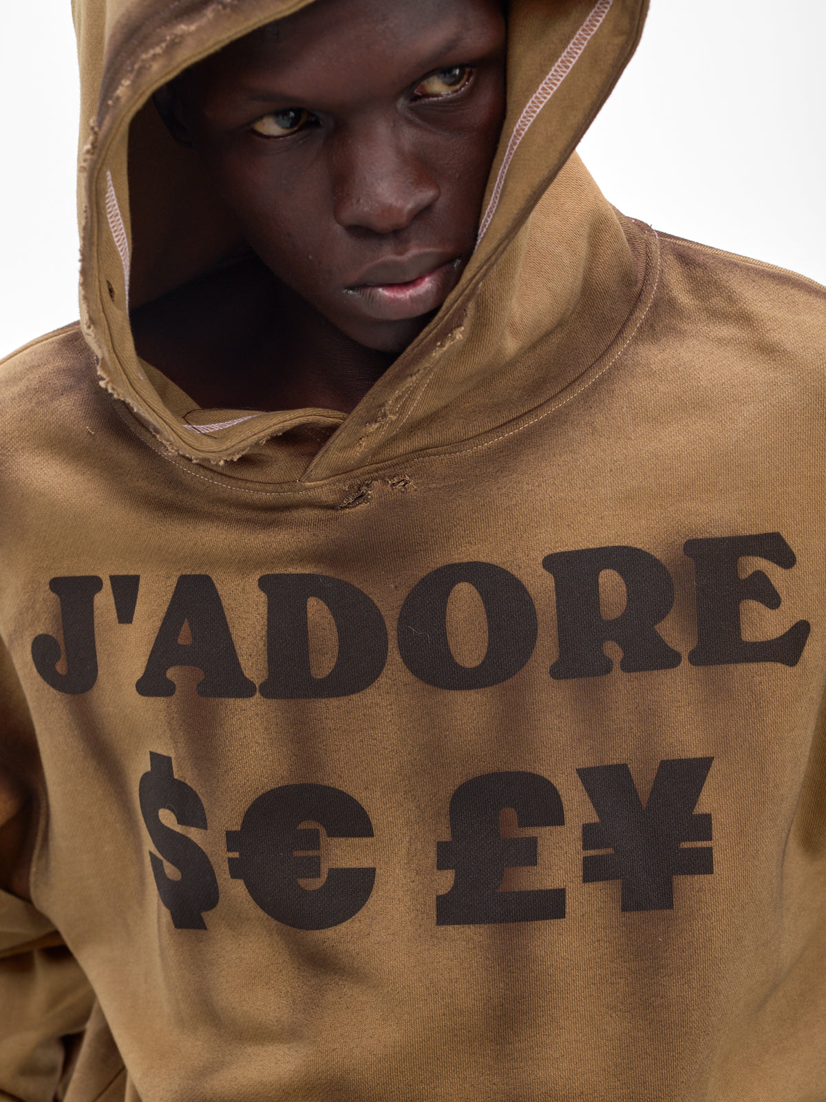Brown J'Adore $€£¥ Distressed Hoodie (J'ADORE£€$)