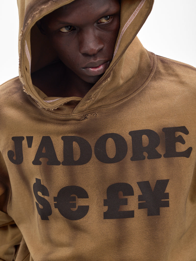 Brown J'Adore $€£¥ Distressed Hoodie (J'ADORE£€$)
