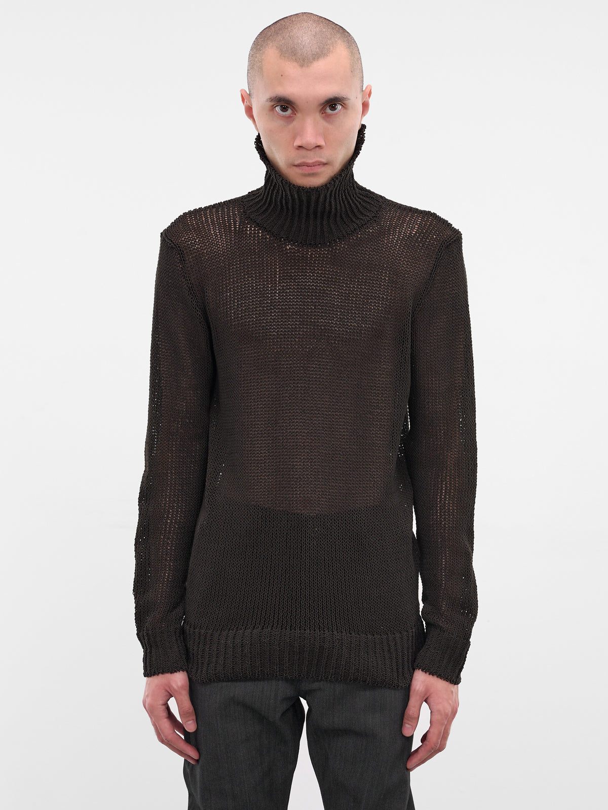 Black Cotton Knit Turtleneck Sweater (K-211-88-DARK-GREY)