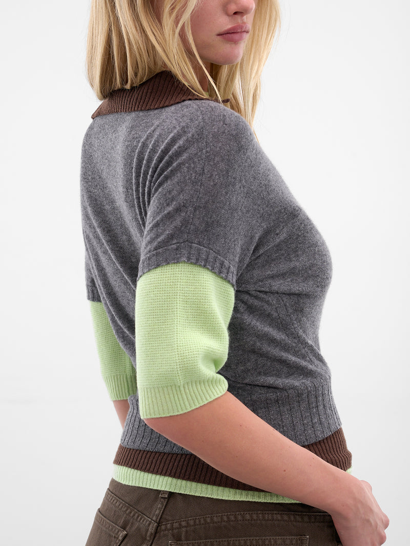Wool-Cashmere Triple Layer Sweater (K03FW5-GREY-BROWN-APPLE-GREEN)