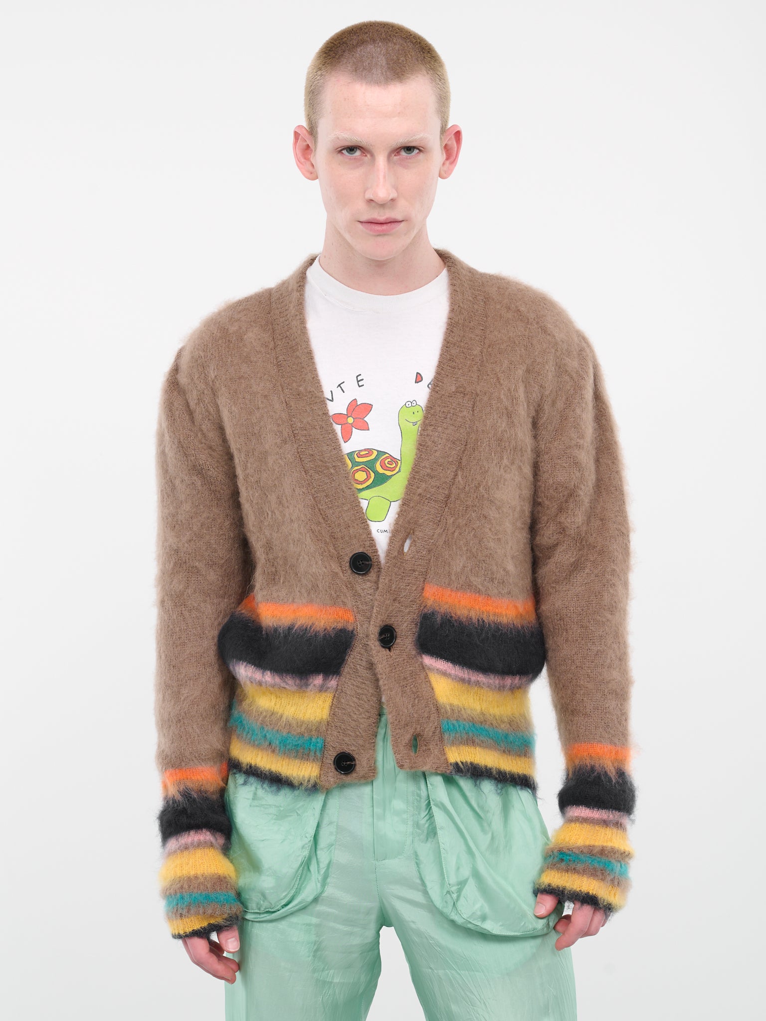 Stripe Mohair Cardigan (K04-LIGHT-BROWN-MULTI)