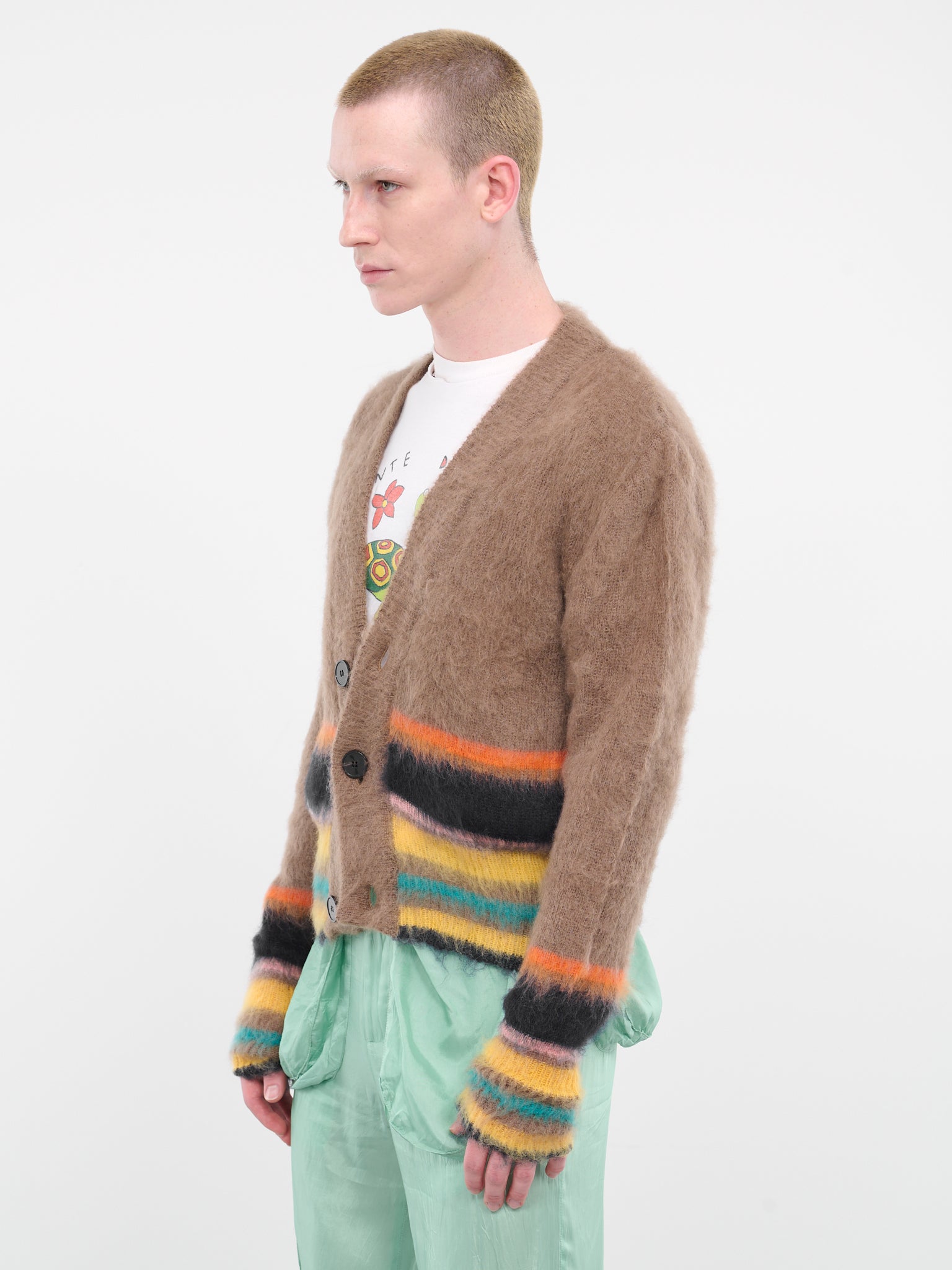 Stripe Mohair Cardigan (K04-LIGHT-BROWN-MULTI)