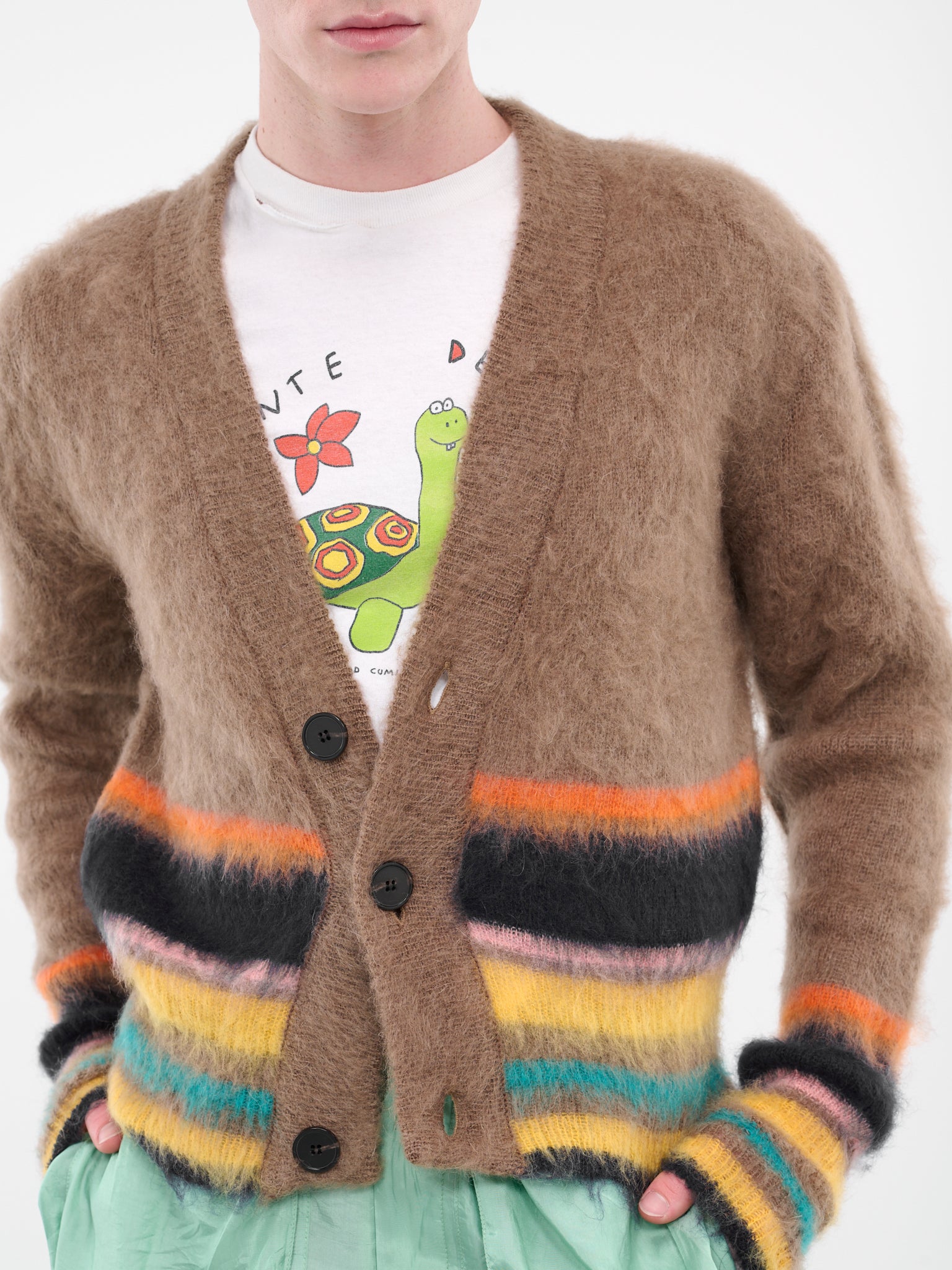 Stripe Mohair Cardigan (K04-LIGHT-BROWN-MULTI)