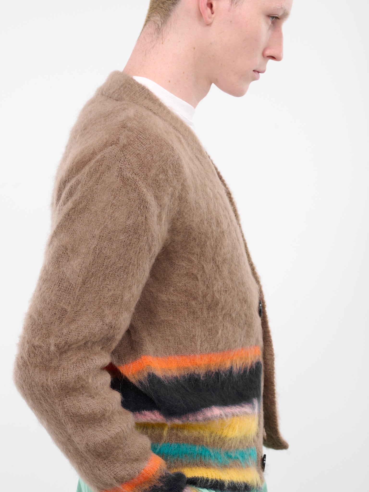 Stripe Mohair Cardigan (K04-LIGHT-BROWN-MULTI)