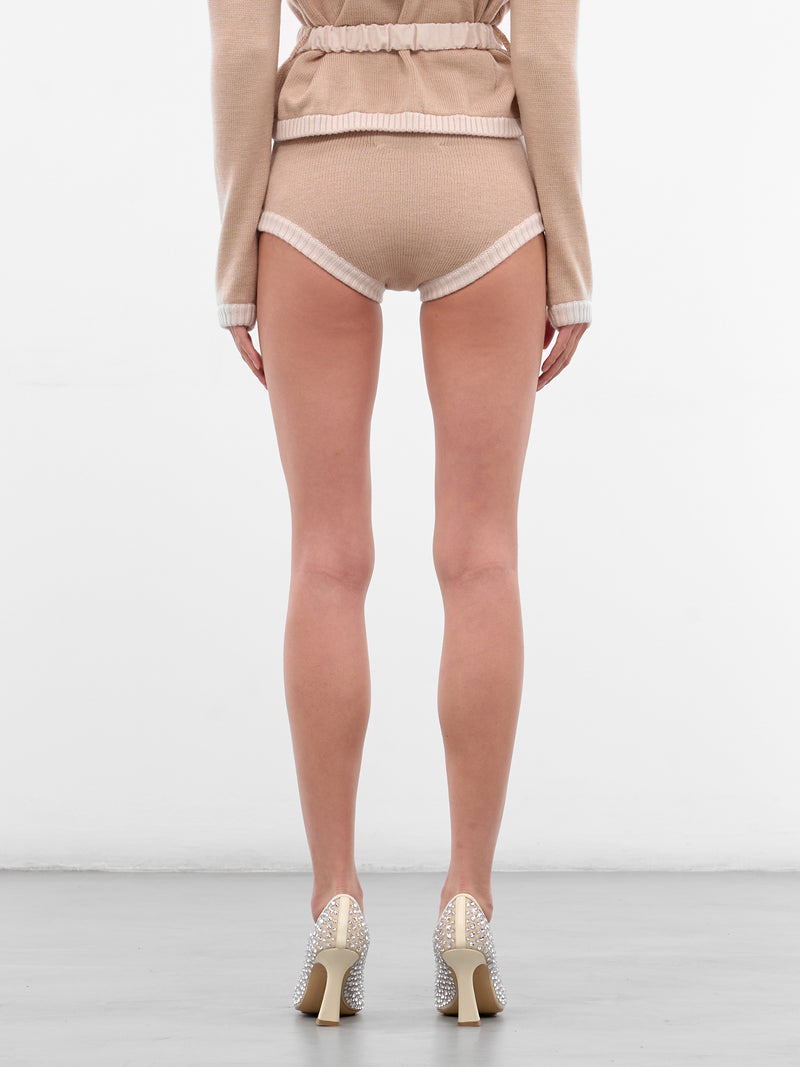 Beige Bi-Color Culotte Micro Shorts (K049-BEIGE-WHITE)