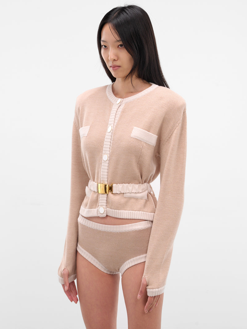 Beige Bi-Color Wool Cardigan Blazer (K050-BEIGE-WHITE)
