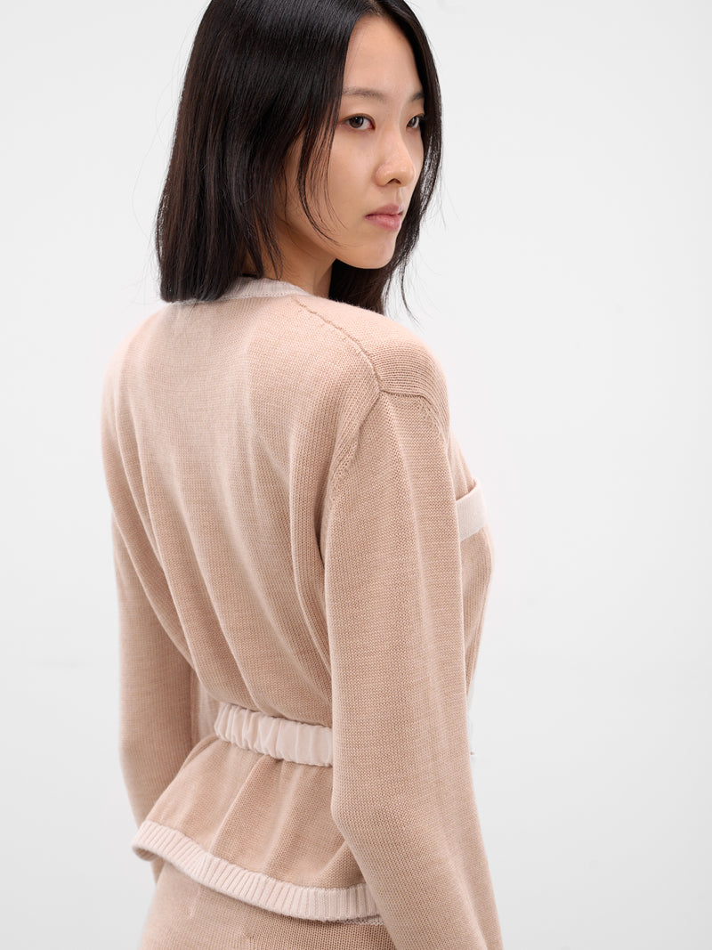 Beige Bi-Color Wool Cardigan Blazer (K050-BEIGE-WHITE)