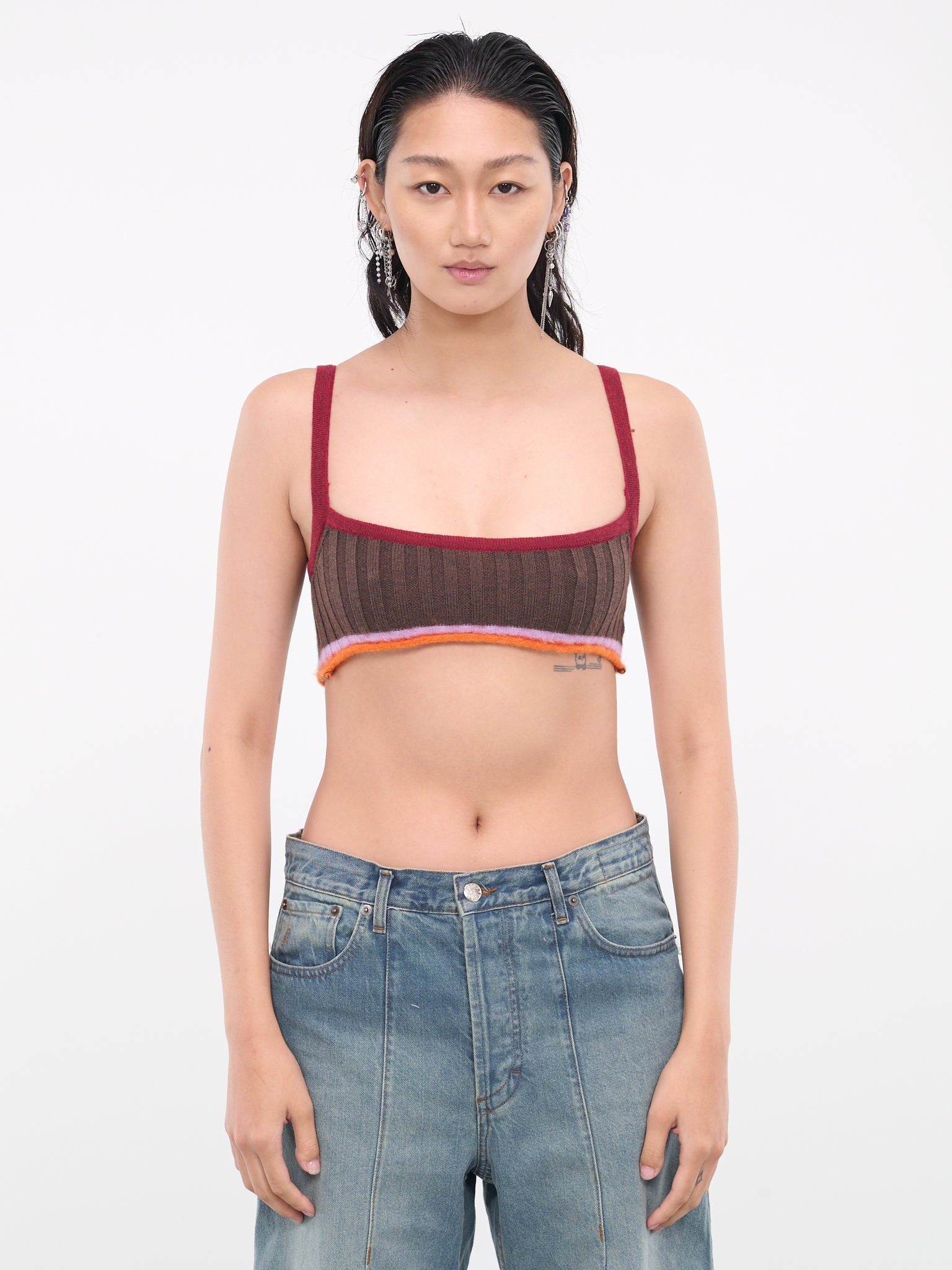 Stripe Knit Bra (K10-BROWN-MULTI)