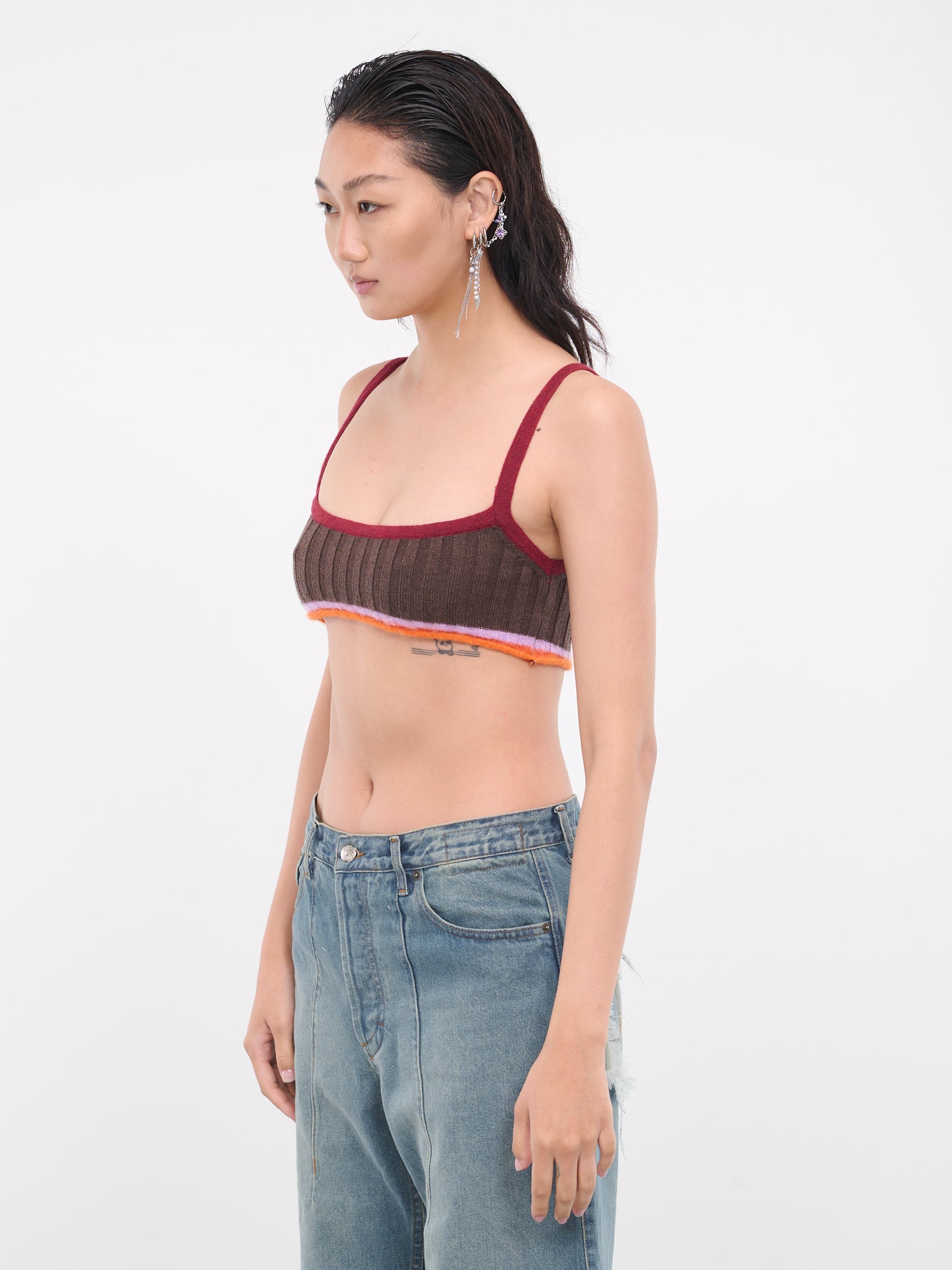 Stripe Knit Bra (K10-BROWN-MULTI)