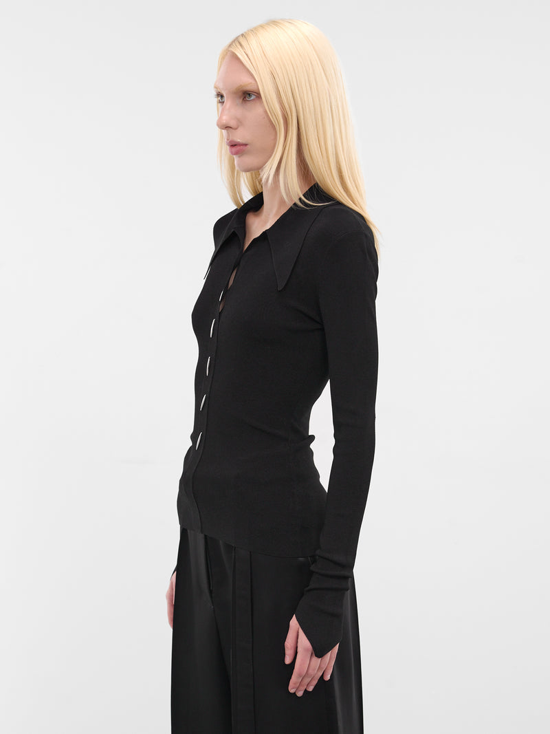 Black Angular Rib-Knit Top (K1002-BLACK)