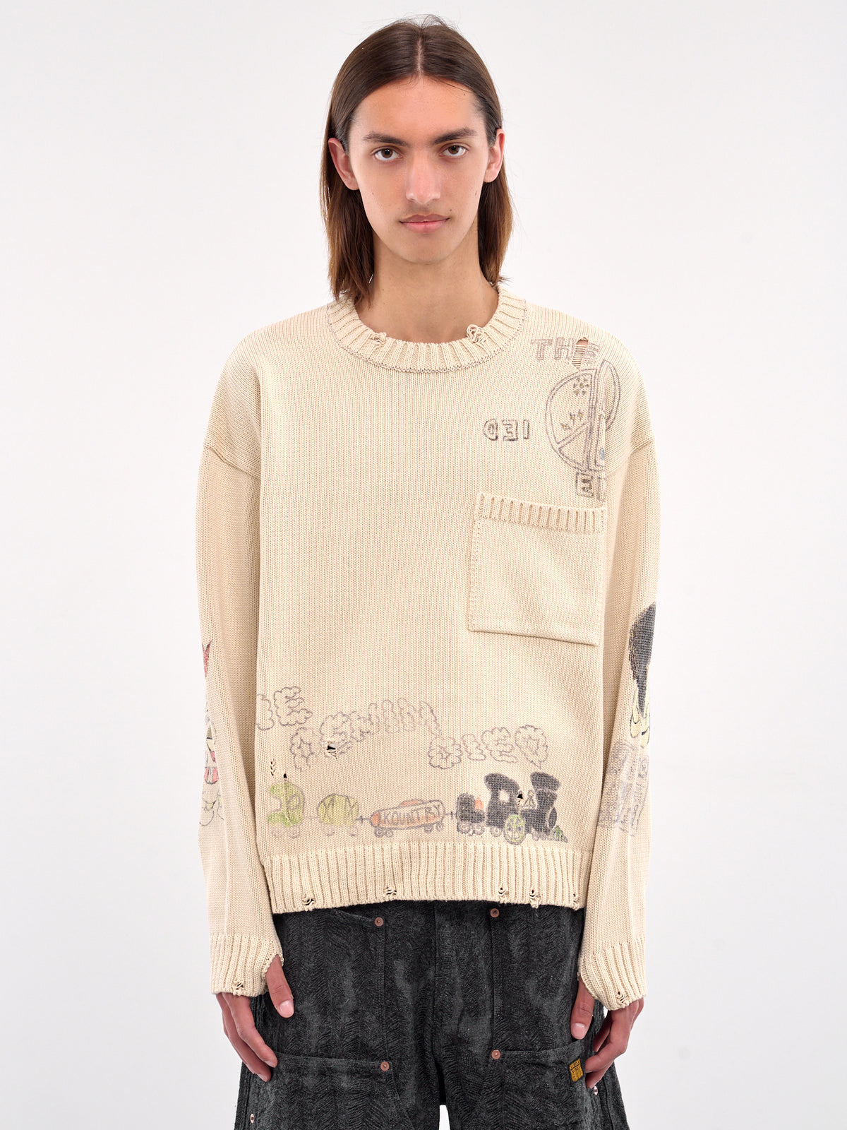Memorial Paint 5G Knit Sweater (K205KN085-NATURAL)