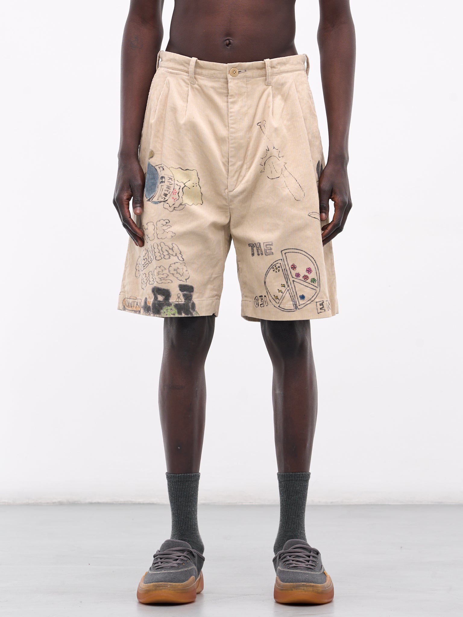 'Memorial Paint' Baggy Corduroy Shorts (K2502SP003-BE-BEIGE)