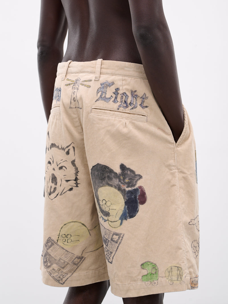 'Memorial Paint' Baggy Corduroy Shorts (K2502SP003-BE-BEIGE)