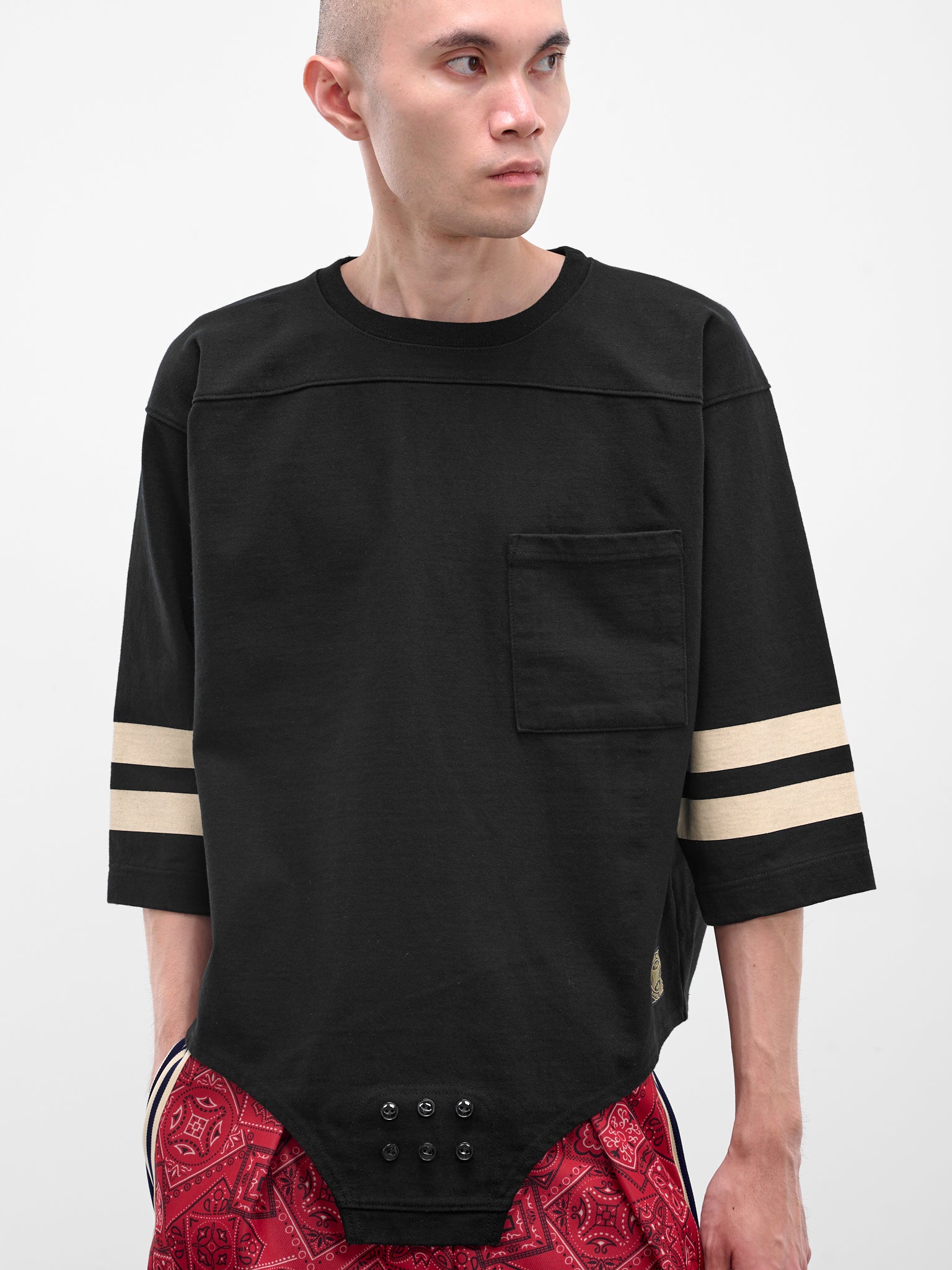 Black Striped Bodysuit Hem Tee (K2503LC054-BLK-BLACK)
