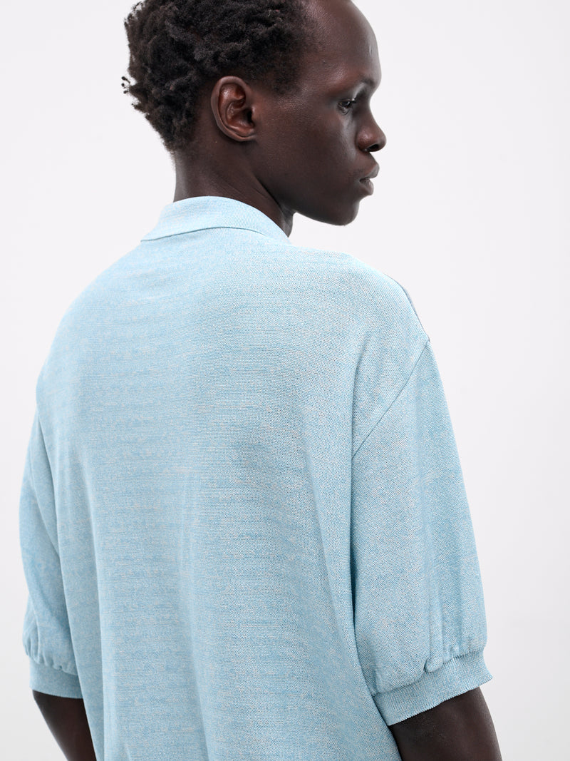 Knit & Denim Short Sleeve Cardigan (K2504KN174-SAX-BLUE)