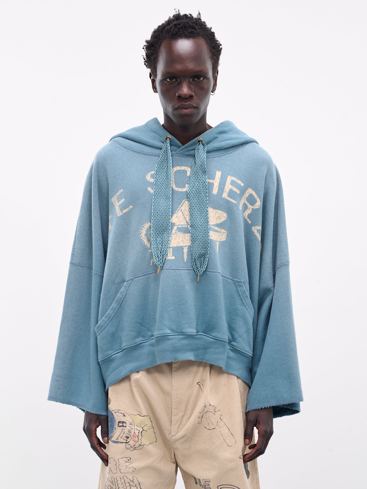 EZKATON正規品★23AW★Divide Neck-Up Brushed Hoodie Life Scherzo' Fleece Devil Hoodie (K2504LC153-TAQ-TURQUOISE)