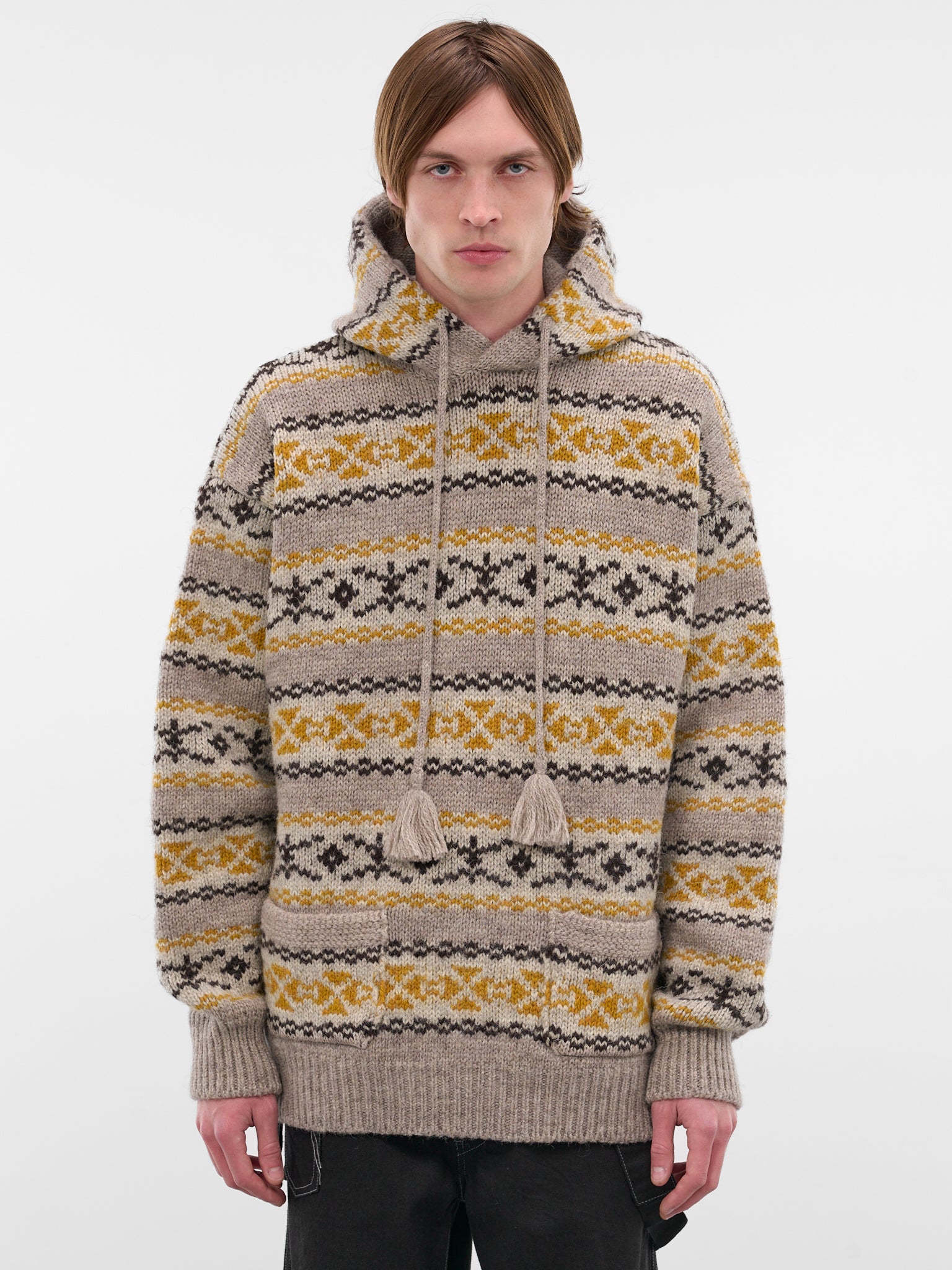 Beige Fair Isle Knit Hoodie (K2509KN026-YELLOW)