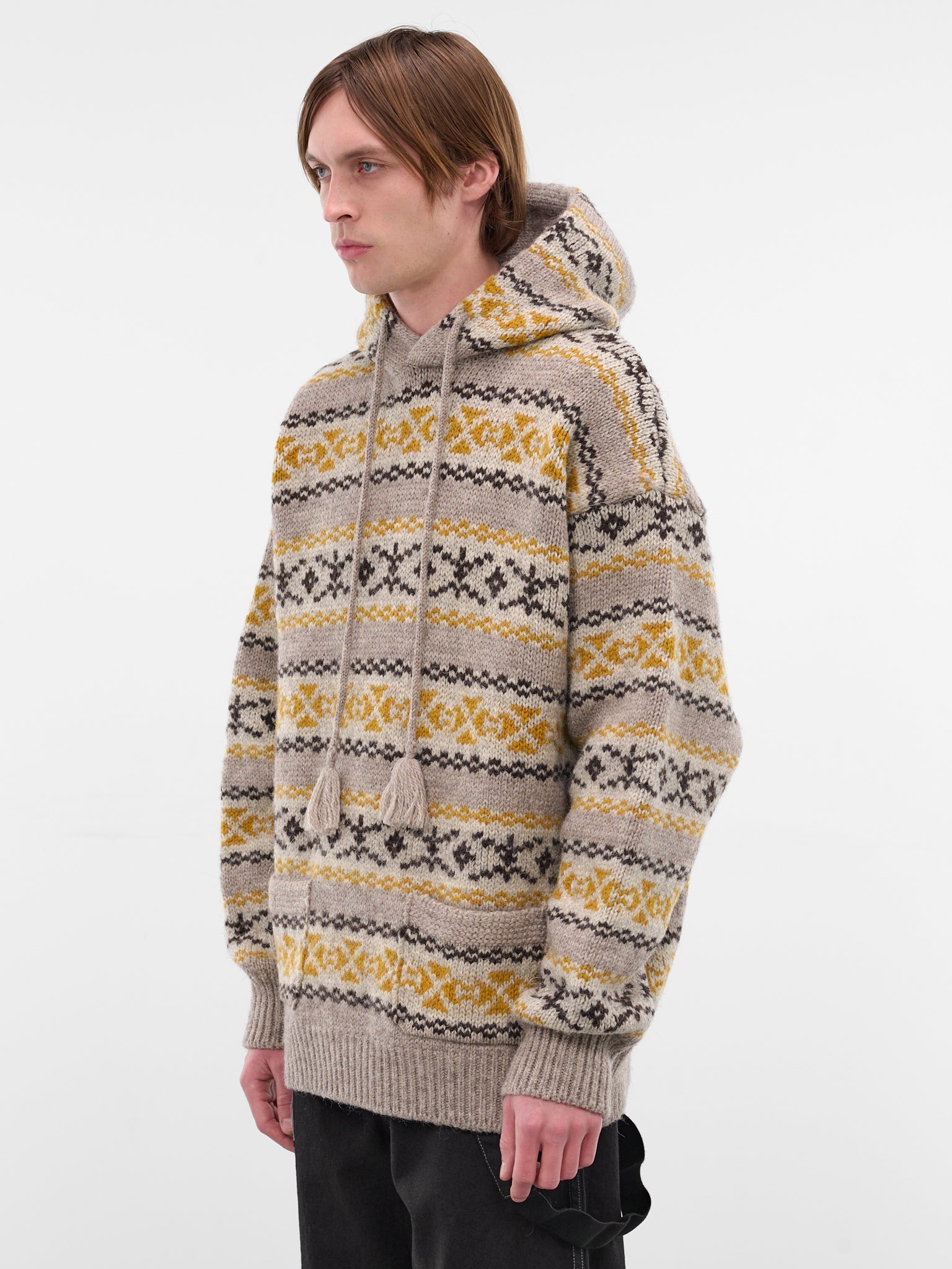 Beige Fair Isle Knit Hoodie (K2509KN026-YELLOW)
