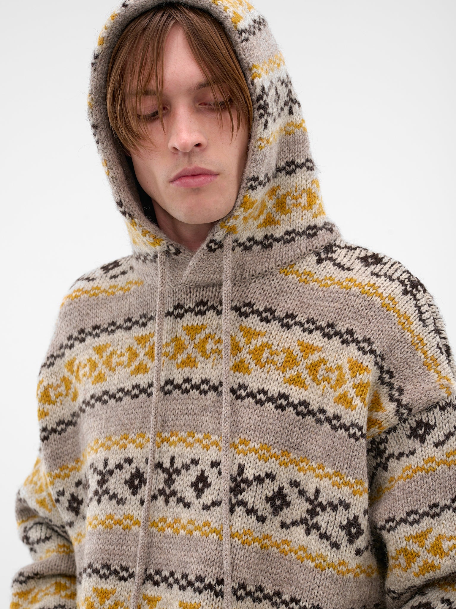 Beige Fair Isle Knit Hoodie (K2509KN026-YELLOW)
