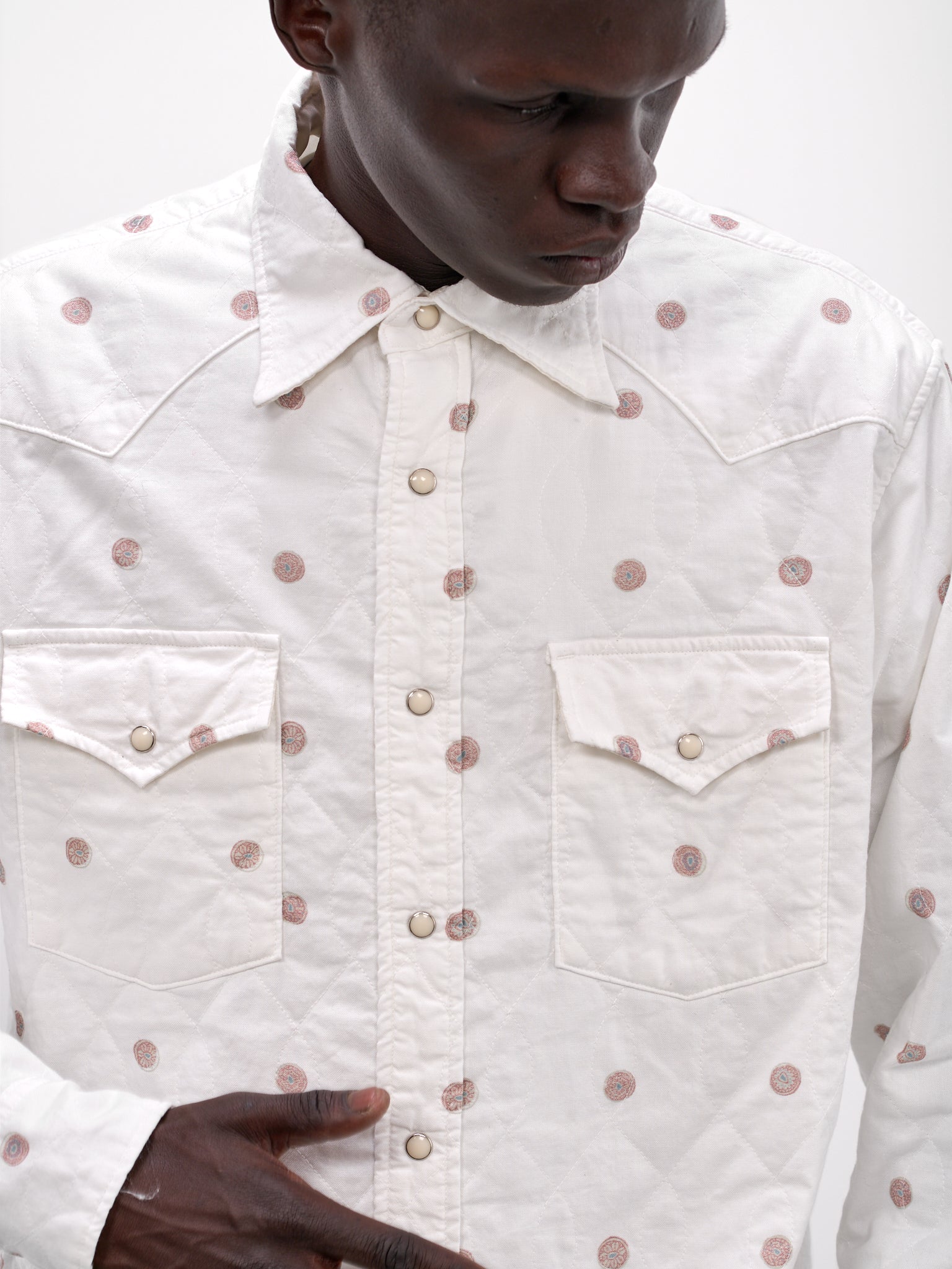 White All-Over Print Western Shirt (K2509LS036-WHITE)