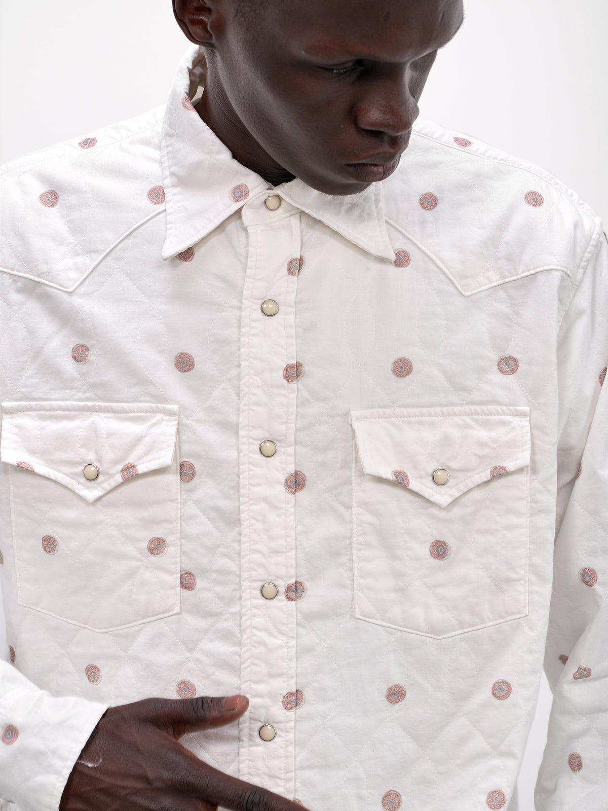 White All-Over Print Western Shirt (K2509LS036-WHITE)