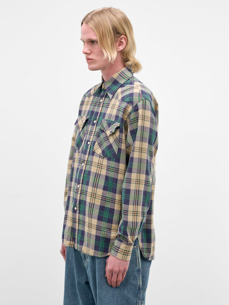 Green Plaid Western Button-Up Shirt (K2509LS043-GREEN)