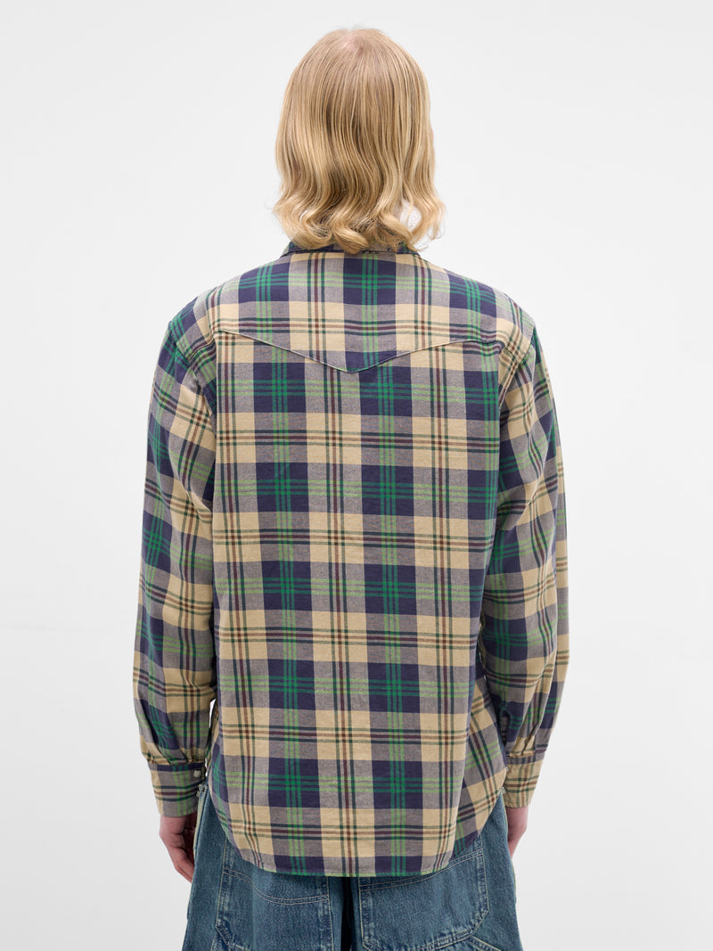 Green Plaid Western Button-Up Shirt (K2509LS043-GREEN)