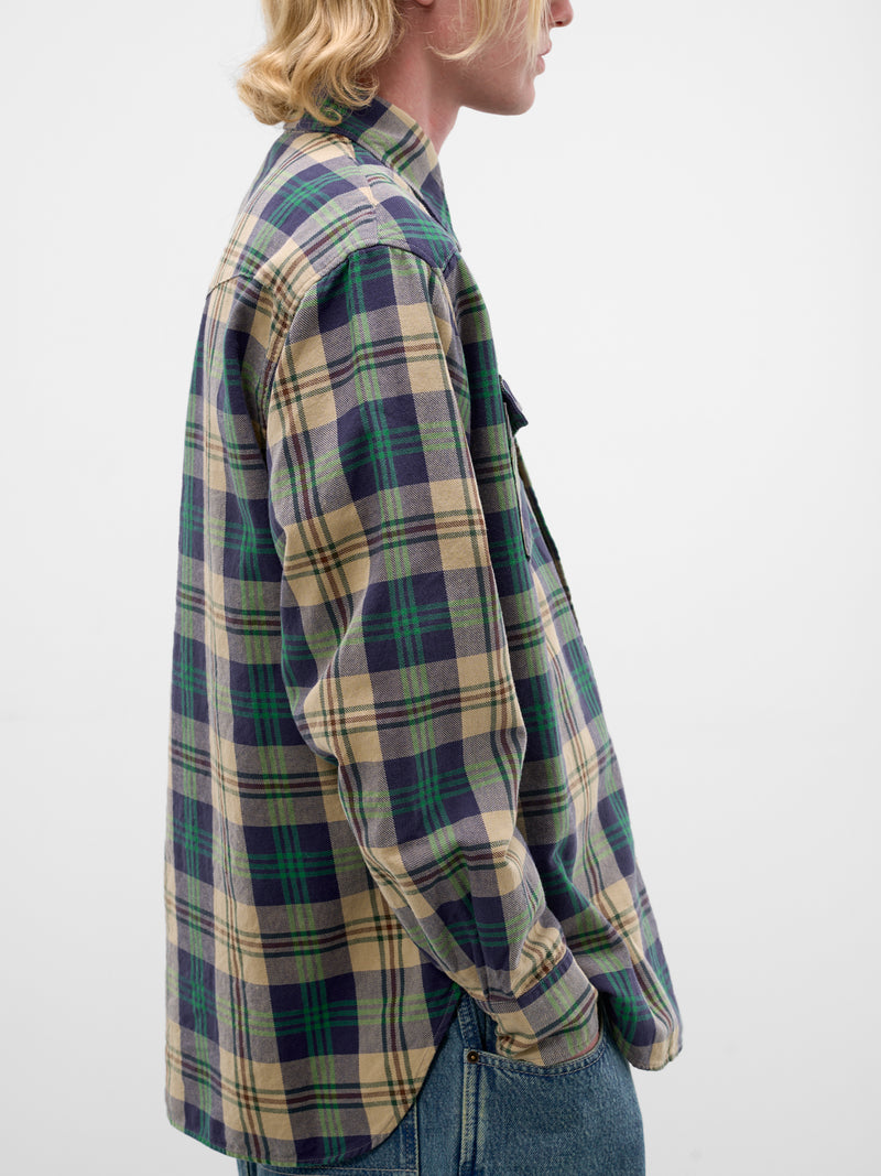Green Plaid Western Button-Up Shirt (K2509LS043-GREEN)