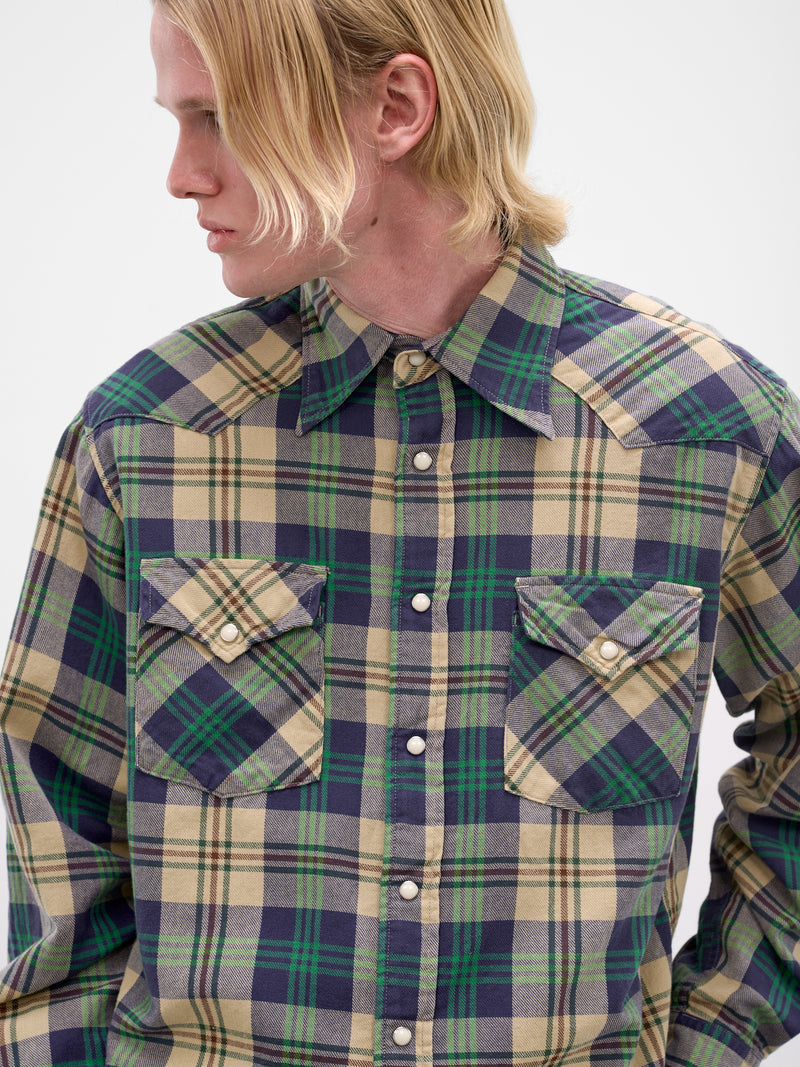 Green Plaid Western Button-Up Shirt (K2509LS043-GREEN)