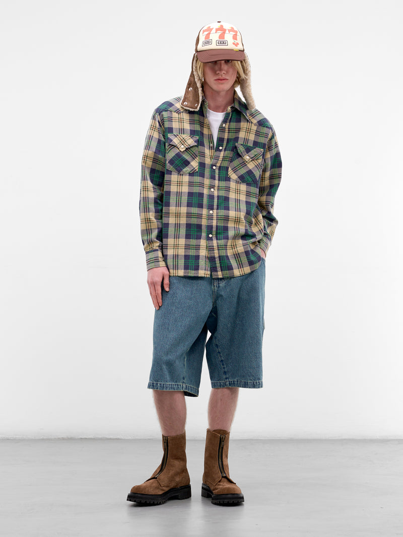 Green Plaid Western Button-Up Shirt (K2509LS043-GREEN)