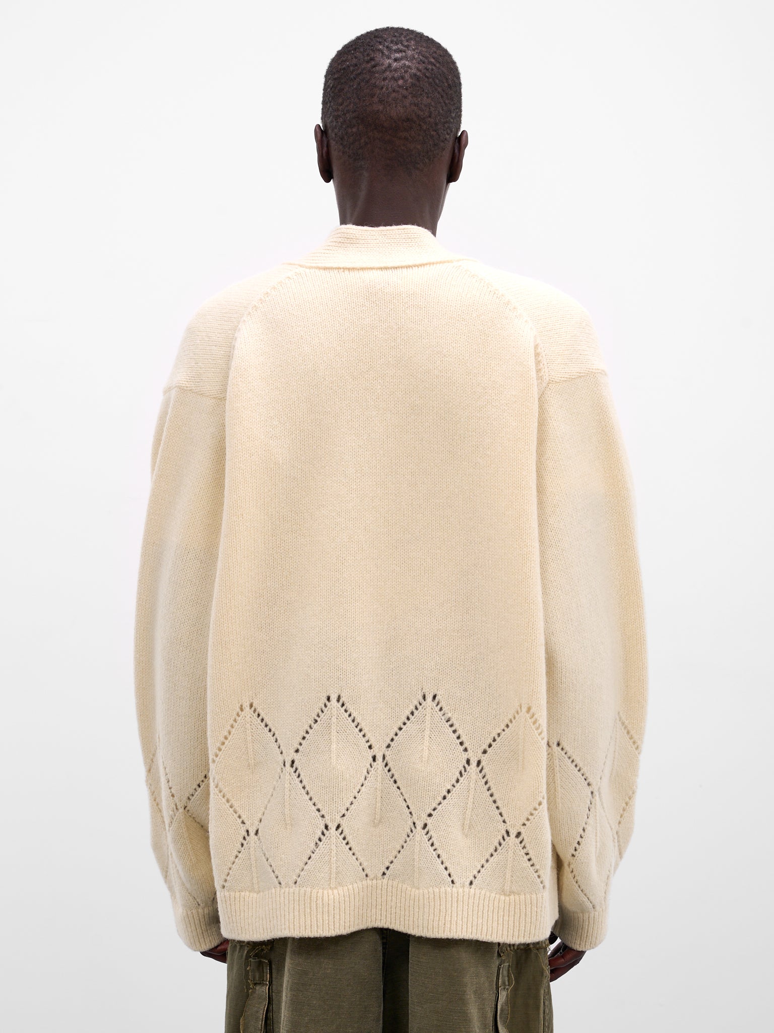 White Wool Argyle Kimono Cardigan (K2510KN128-NAT)