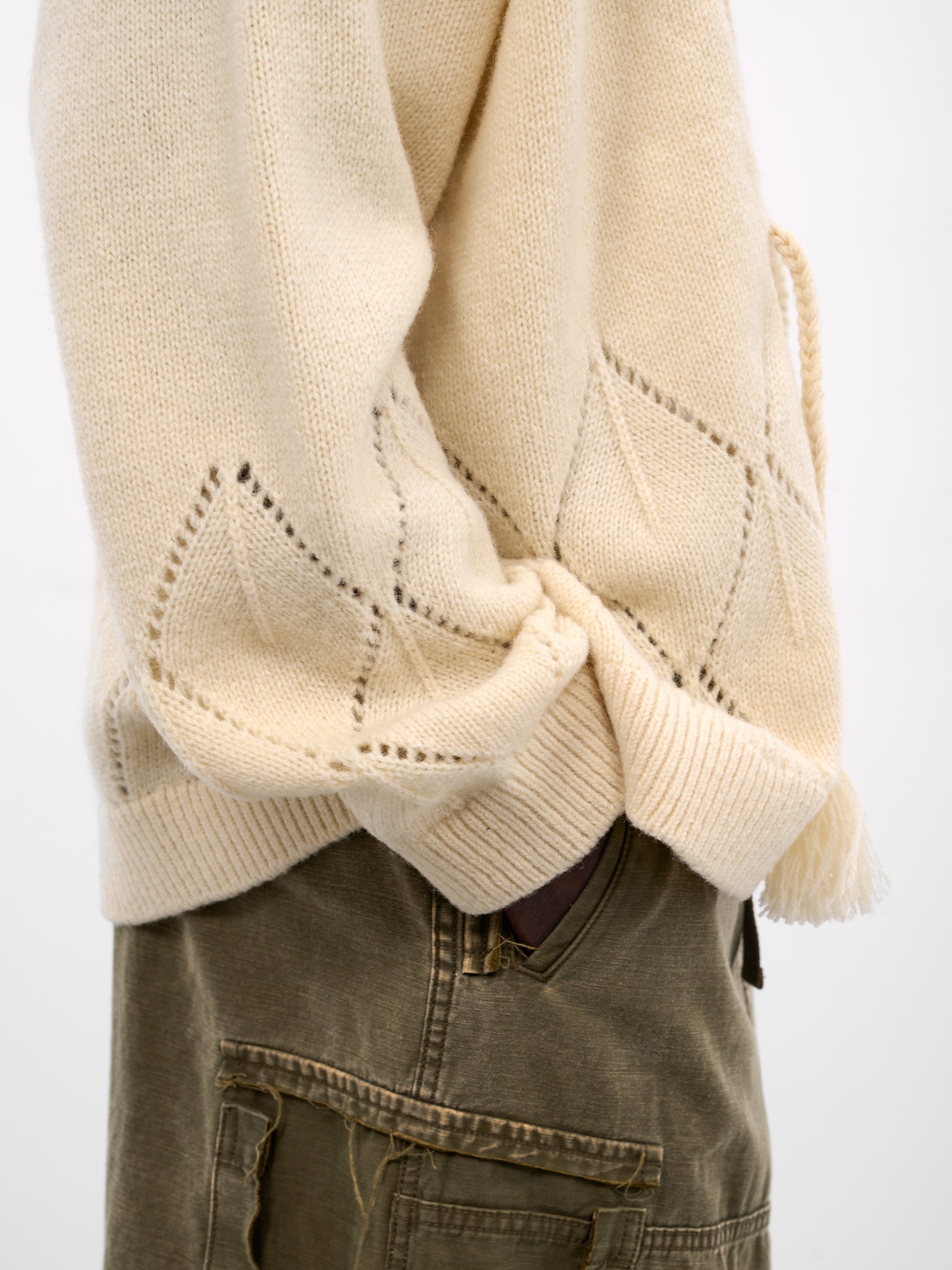 White Wool Argyle Kimono Cardigan (K2510KN128-NAT)