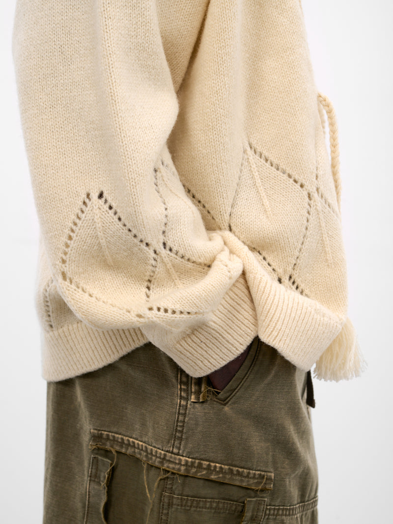 White Wool Argyle Kimono Cardigan (K2510KN128-NAT)