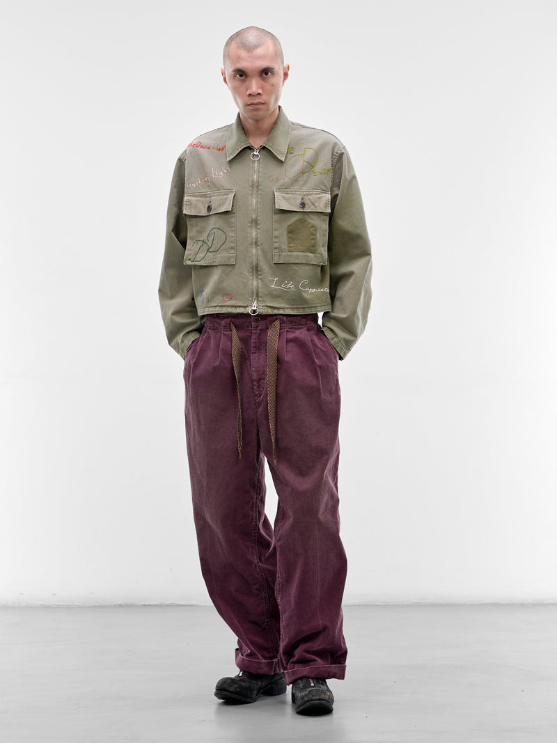 Burgundy Corduroy Pleated Drawstring Trousers (K2510LP113-BURGUNDY)