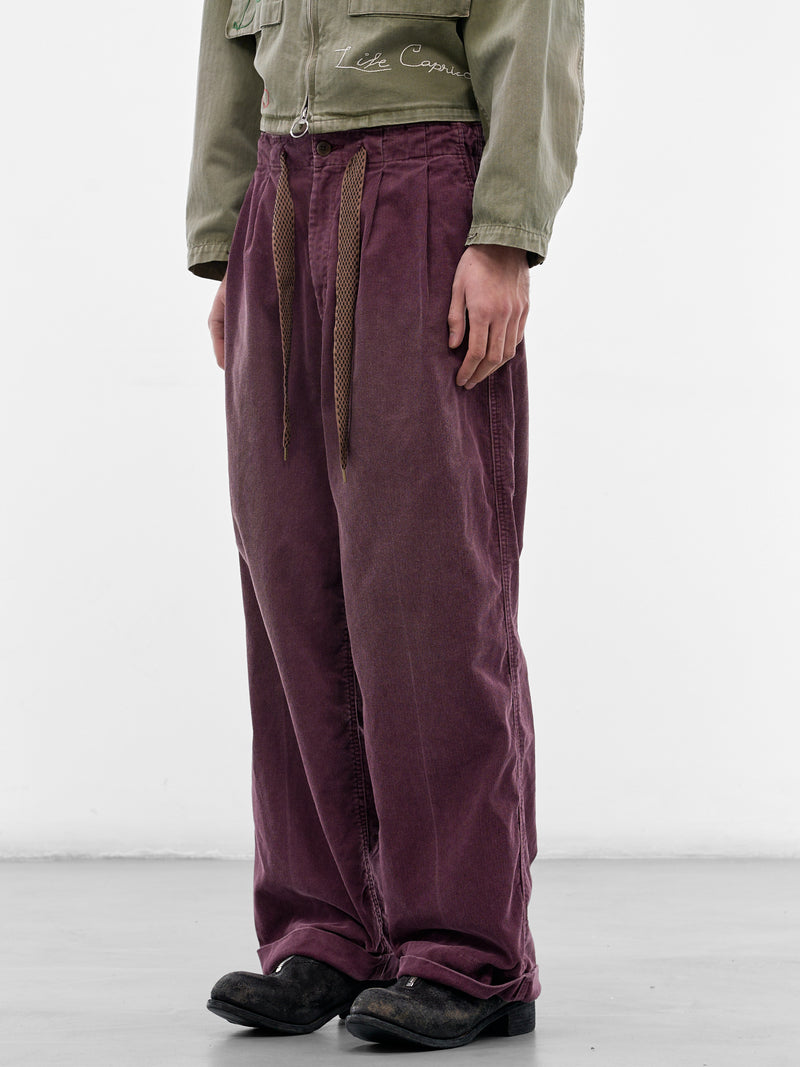 Burgundy Corduroy Pleated Drawstring Trousers (K2510LP113-BURGUNDY)