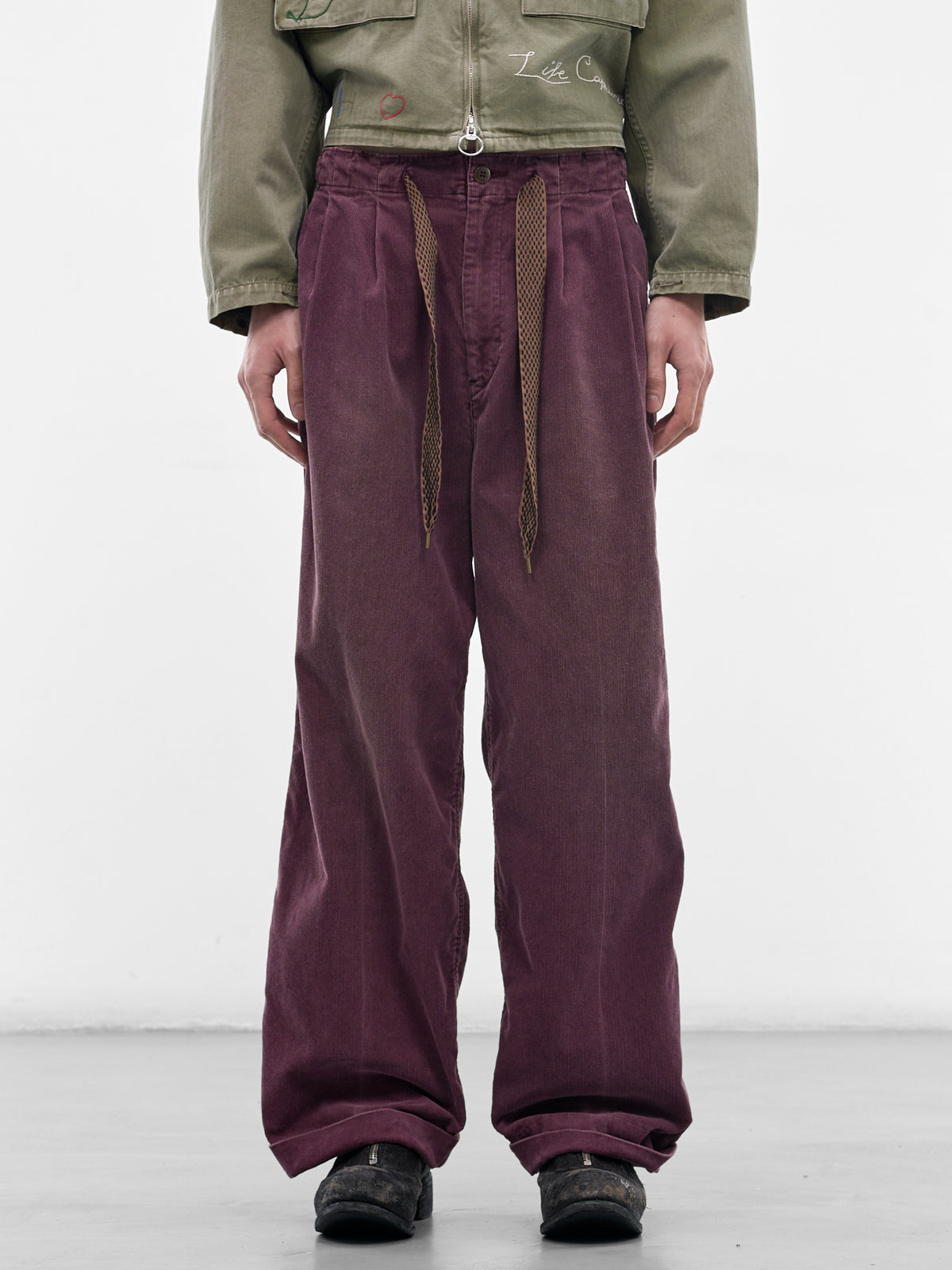 Burgundy Corduroy Pleated Drawstring Trousers (K2510LP113-BURGUNDY)