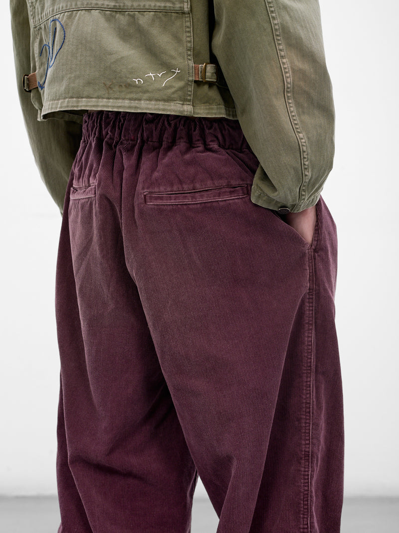Burgundy Corduroy Pleated Drawstring Trousers (K2510LP113-BURGUNDY)