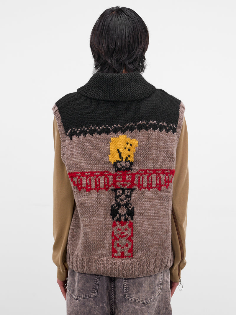 Beige Jacquard Knit Zip Vest (K2511KN181-BROWN-BEIGE)