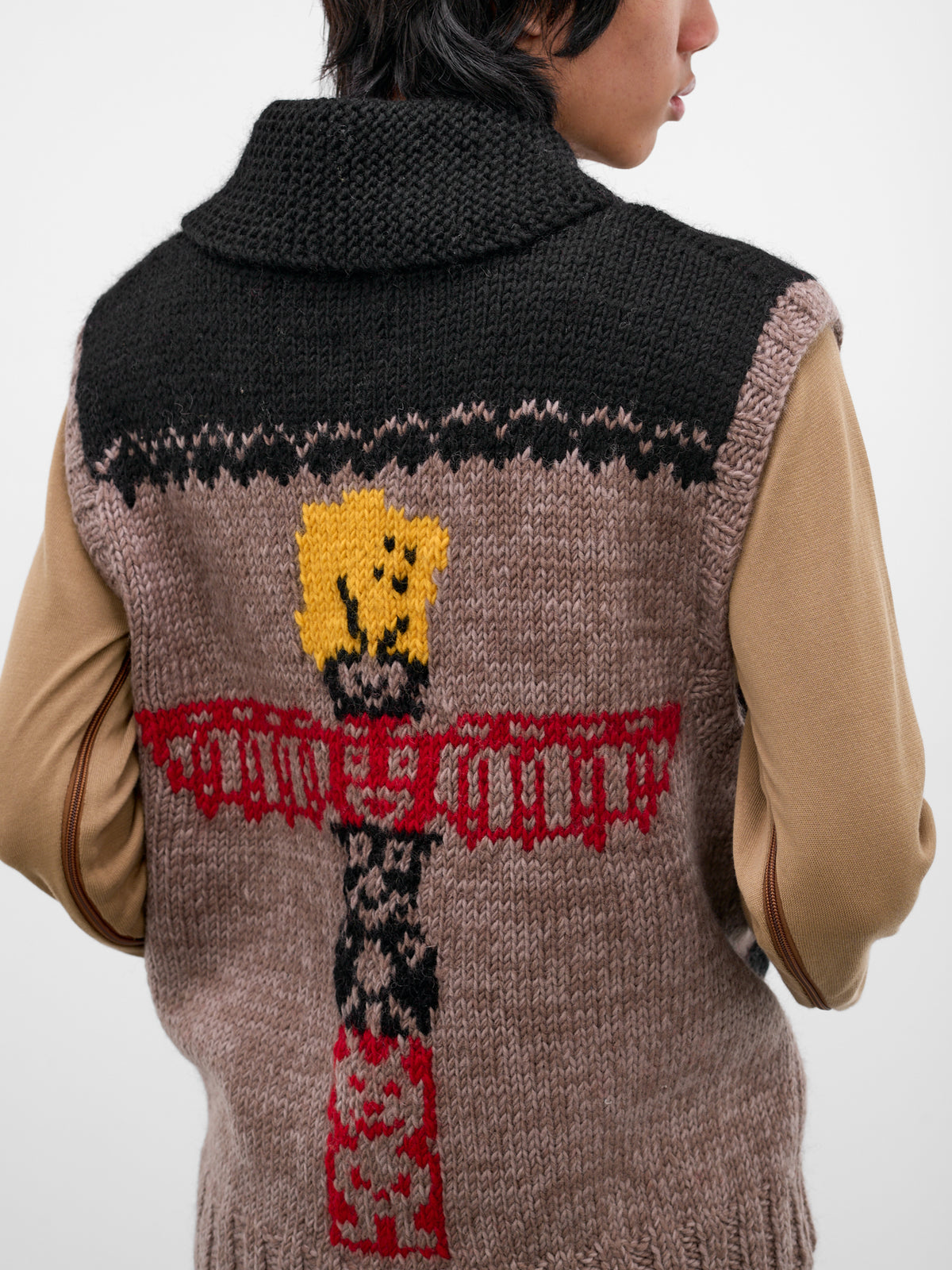 Beige Jacquard Knit Zip Vest (K2511KN181-BROWN-BEIGE)