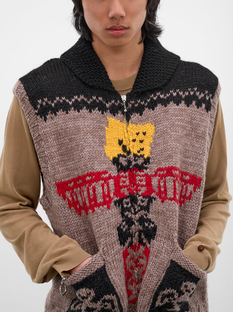 Beige Jacquard Knit Zip Vest (K2511KN181-BROWN-BEIGE)