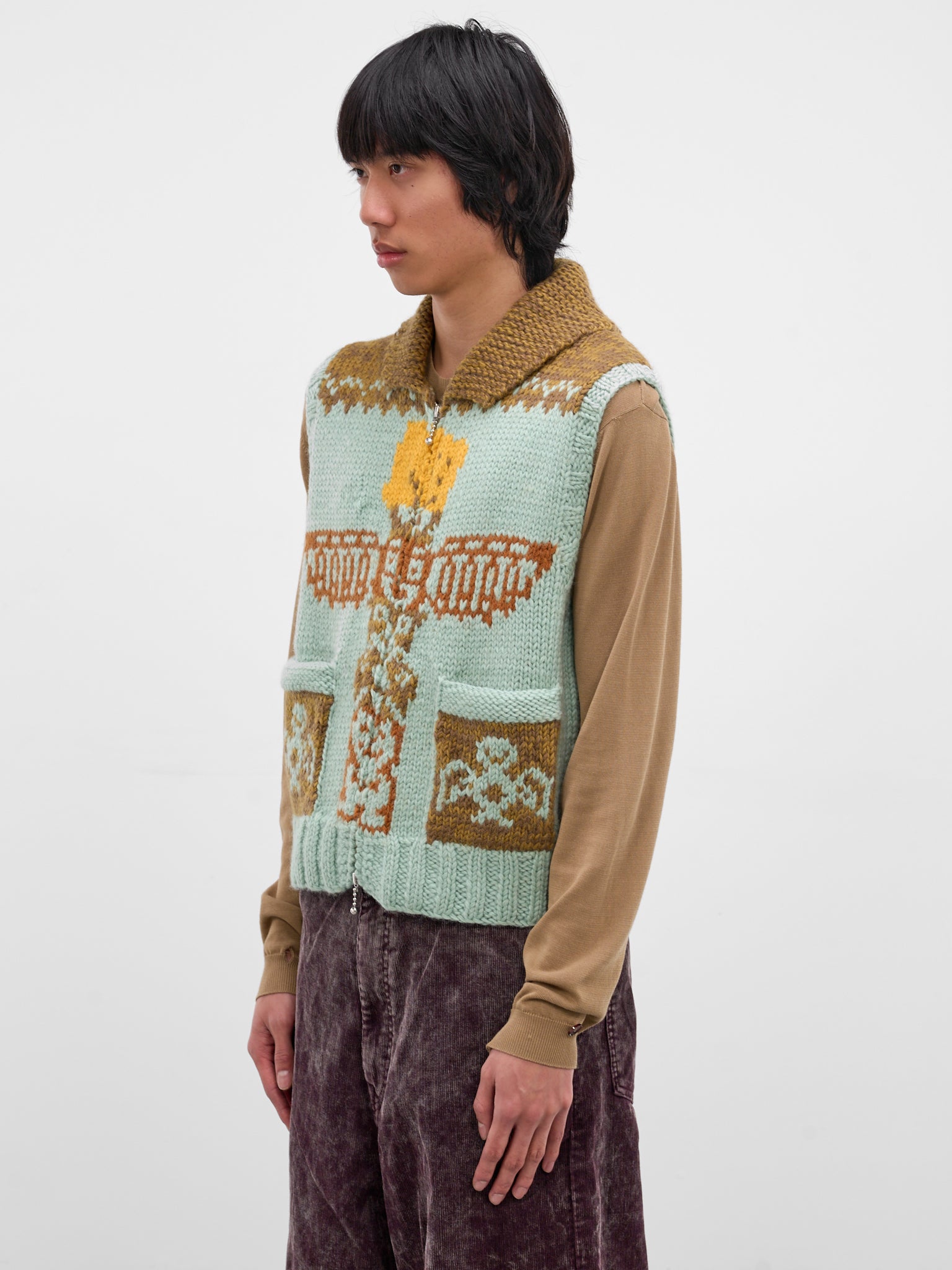 Blue Jacquard Knit Zip Vest (K2511KN181-SAX-LIGHT-BLUE)