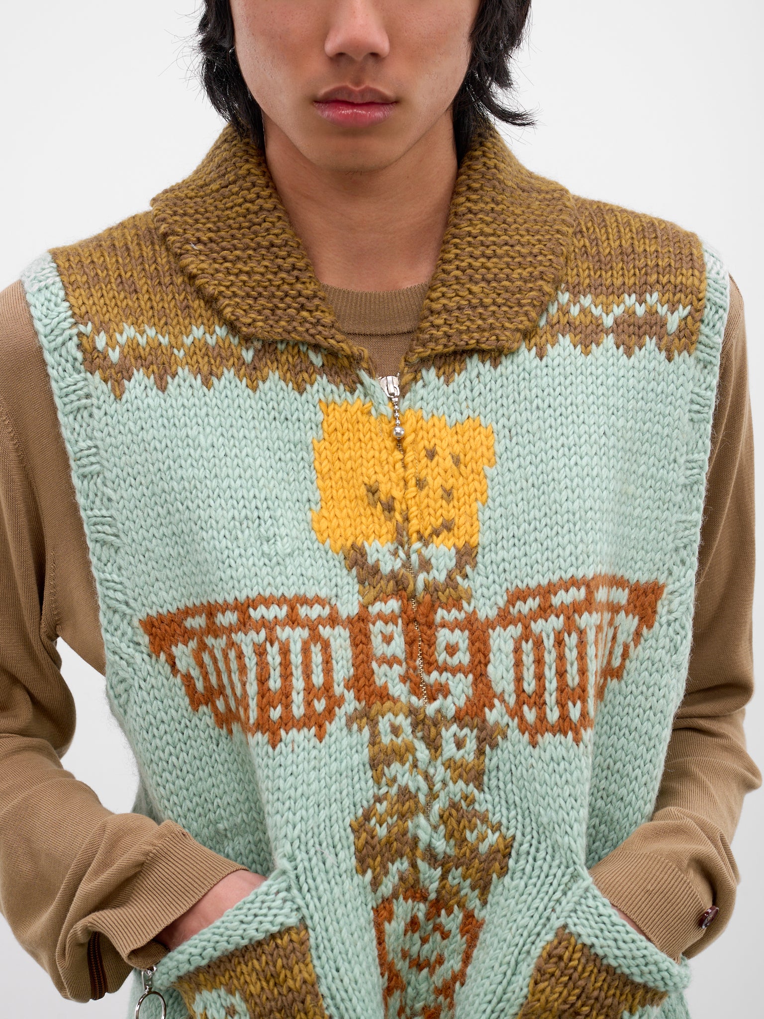 Blue Jacquard Knit Zip Vest (K2511KN181-SAX-LIGHT-BLUE)