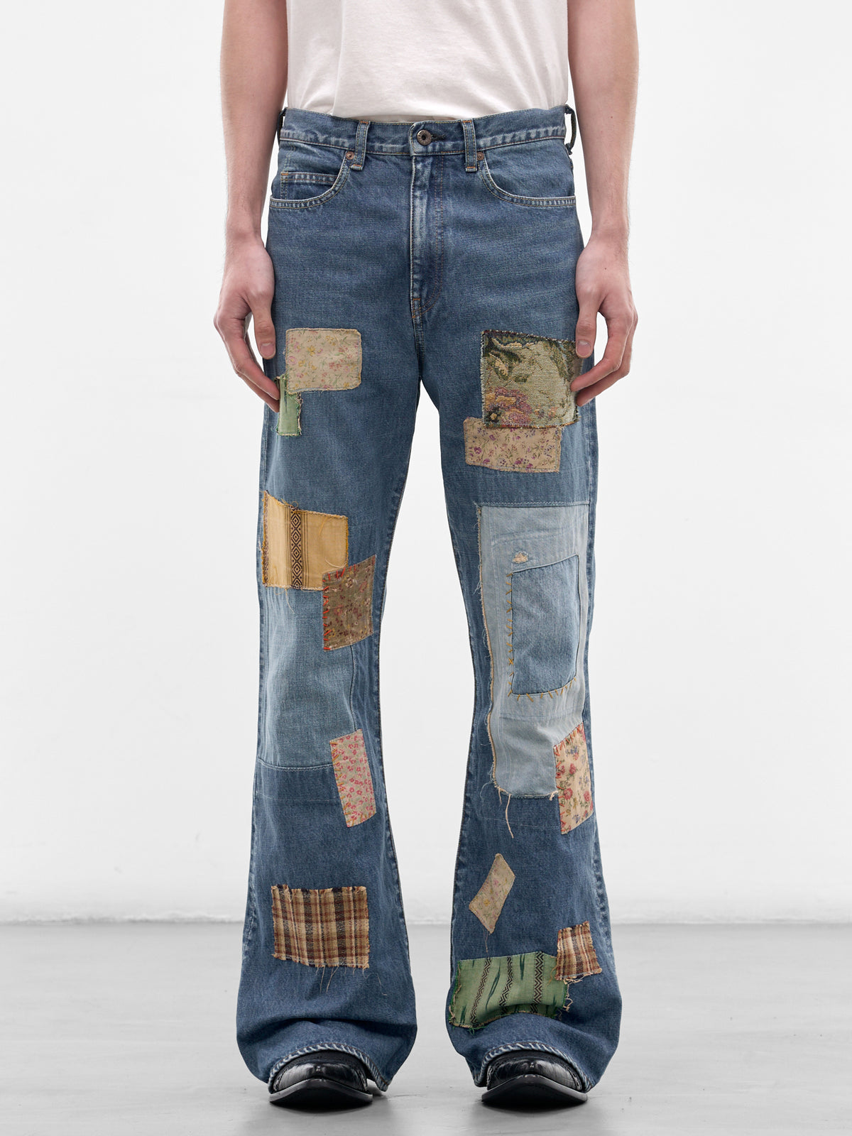 Denim Okabellbo Patchwork Flared Jeans (K2511LP193-PRO-BLUE)