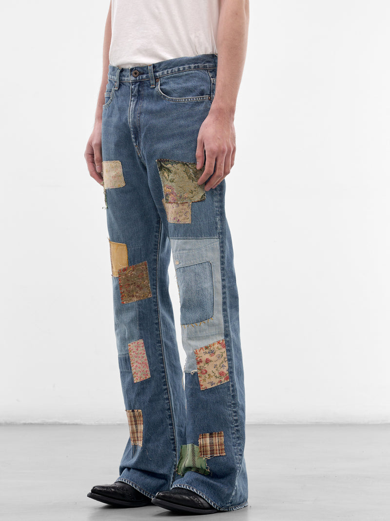 Denim Okabellbo Patchwork Flared Jeans (K2511LP193-PRO-BLUE)