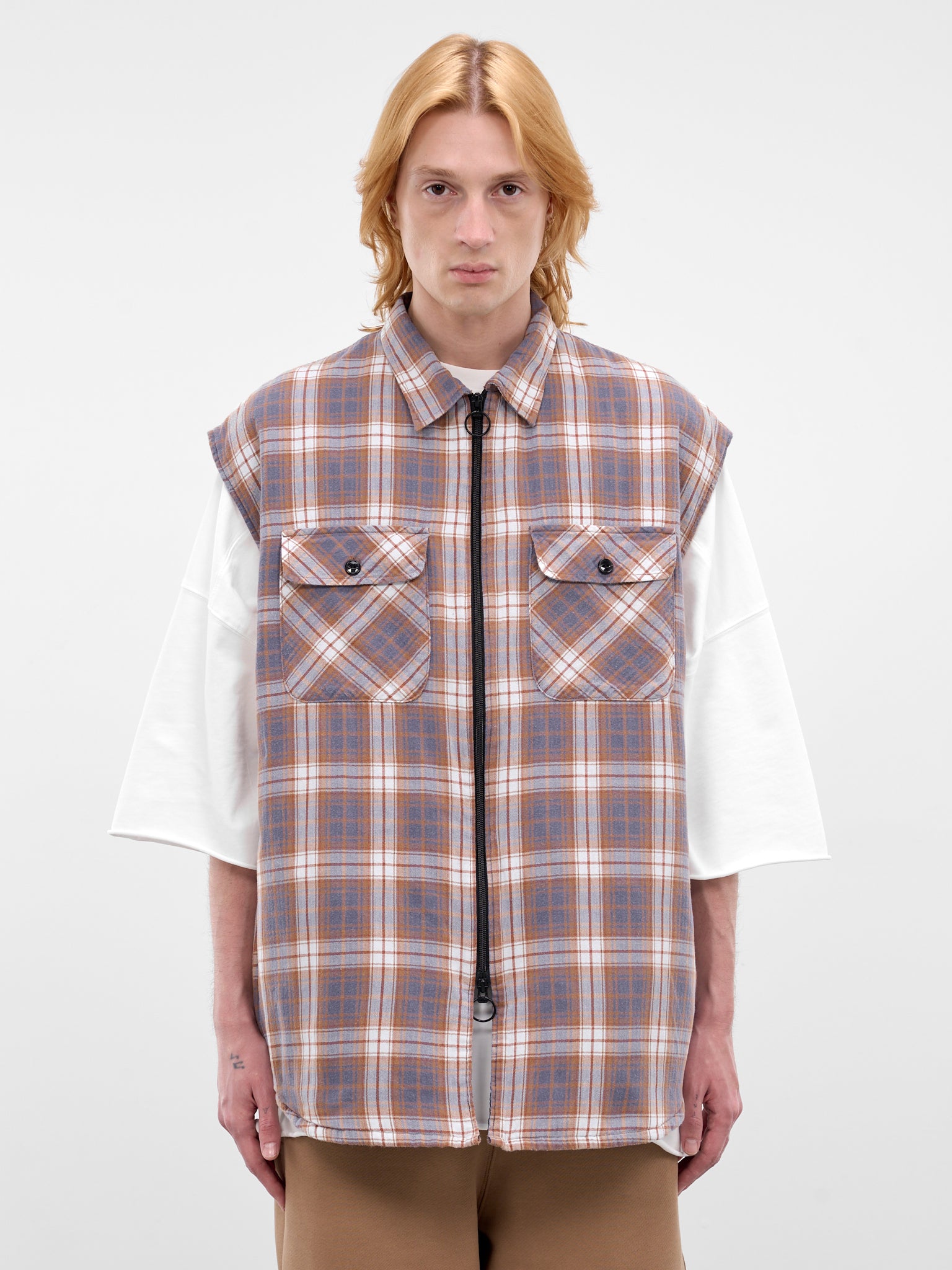Navy Cotton Plaid Boxy Vest (K2511SJ195-NAVY)
