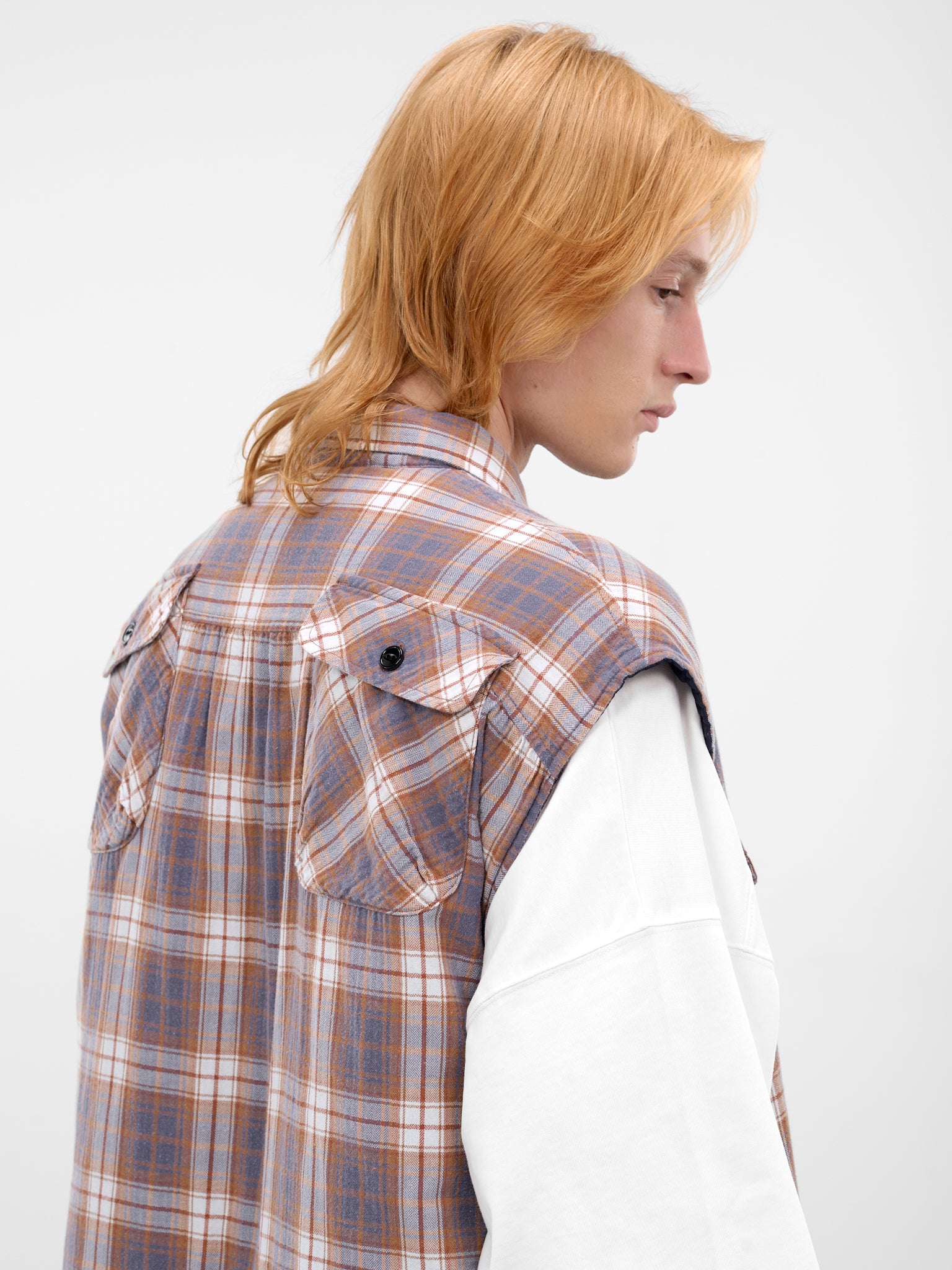 Navy Cotton Plaid Boxy Vest (K2511SJ195-NAVY)