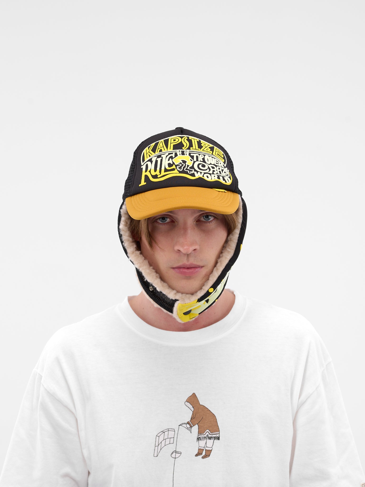 Black Trucker/Aviator Hybrid Hat (K2511XH549-BLACK-GOLD)