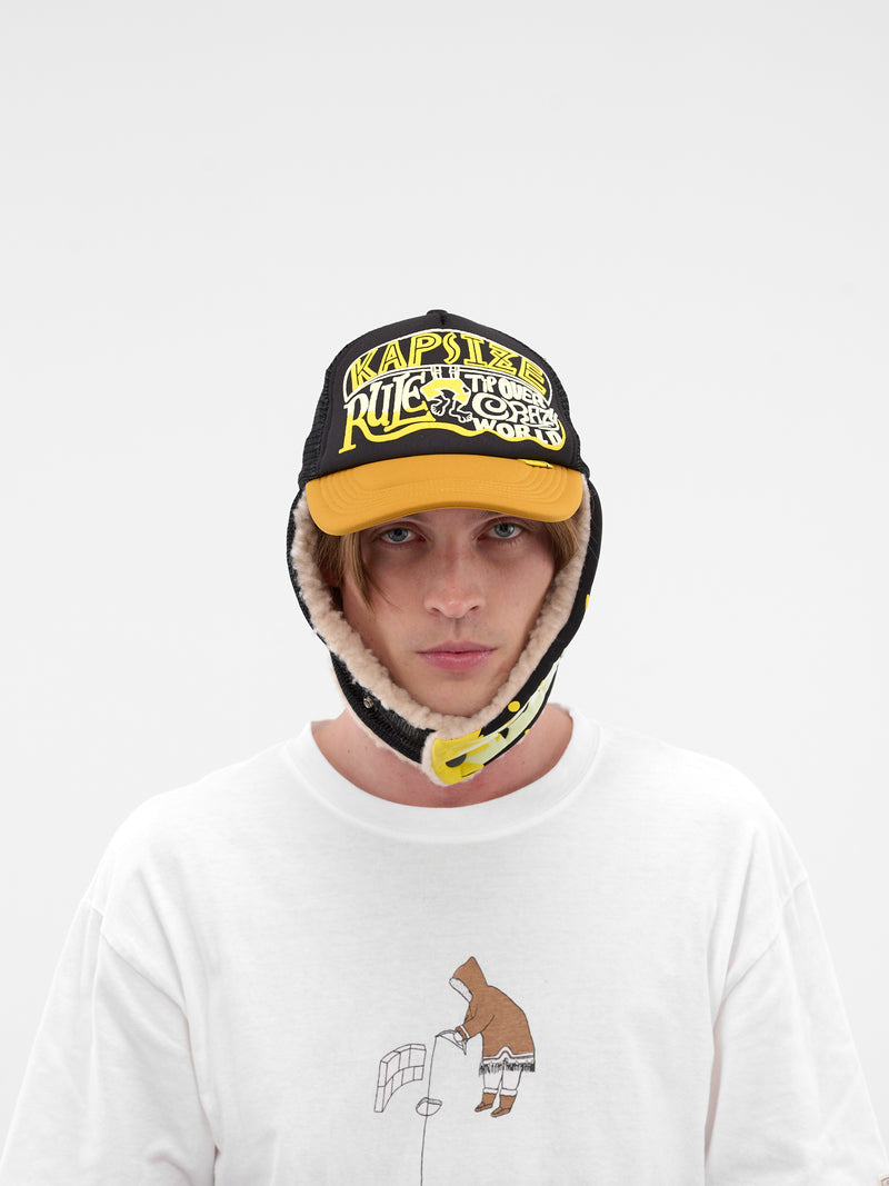 Black Trucker/Aviator Hybrid Hat (K2511XH549-BLACK-GOLD)